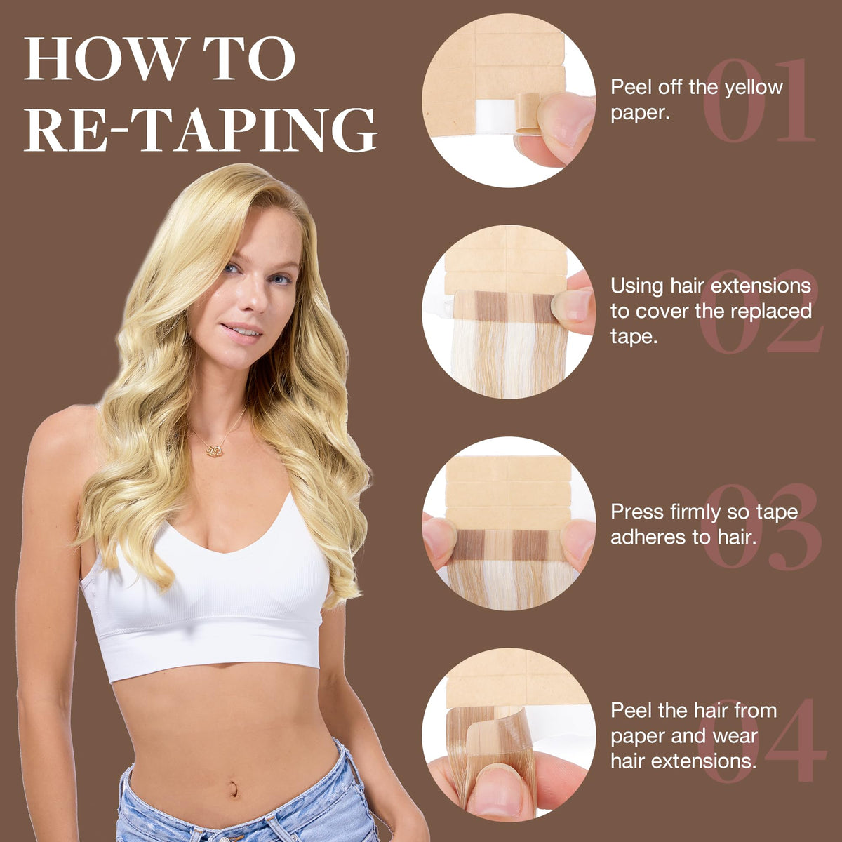 GOO GOO Tape in Hair Extensions 22-inch #18AT60A application process