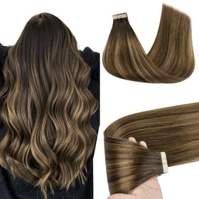 GOO GOO Tape in Hair Extensions 22 inch Brunette Balayage front view