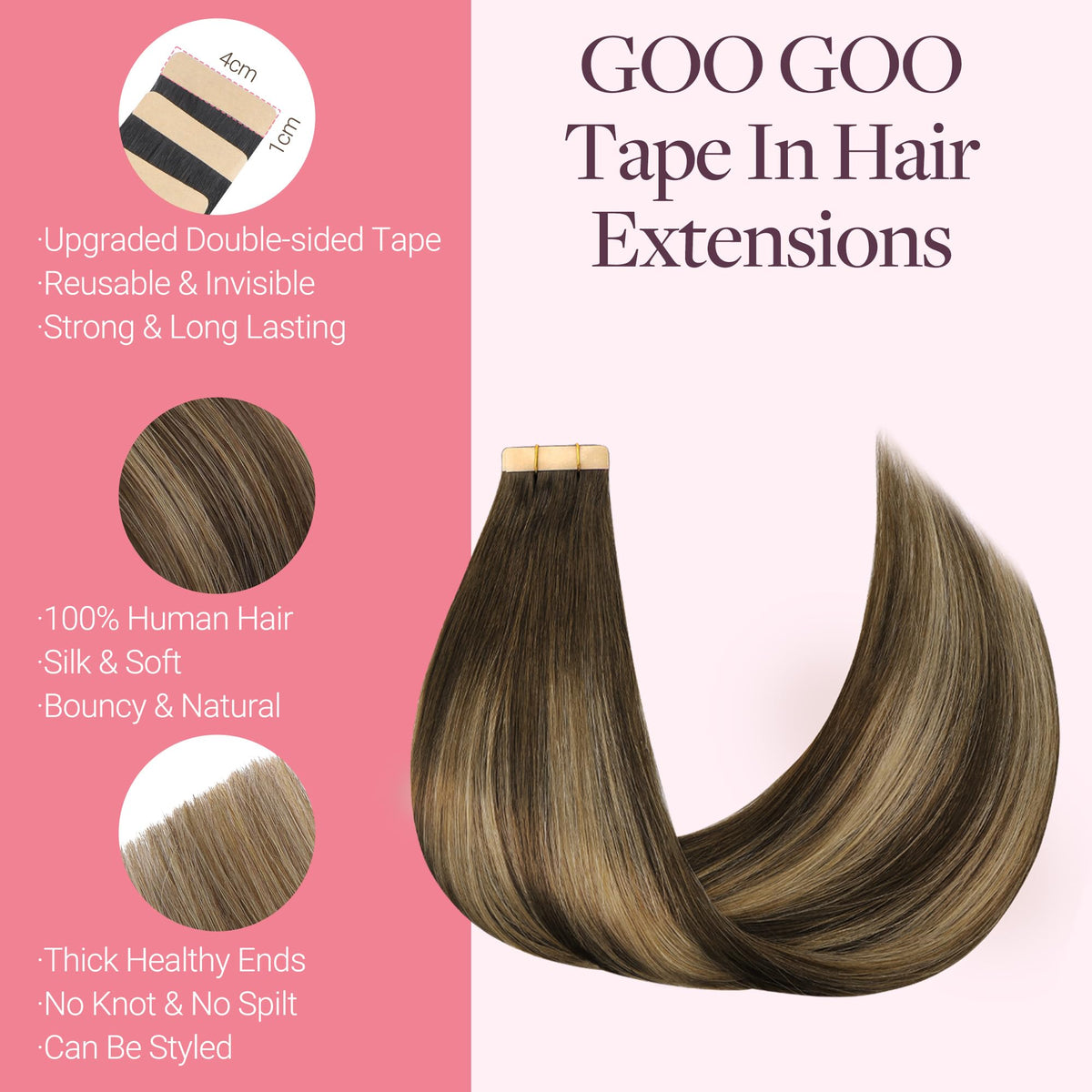 GOO GOO Tape in Hair Extensions 22 inch displayed with packaging