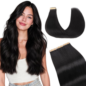 GOO GOO Tape in Hair Extensions 22 inch natural black front view