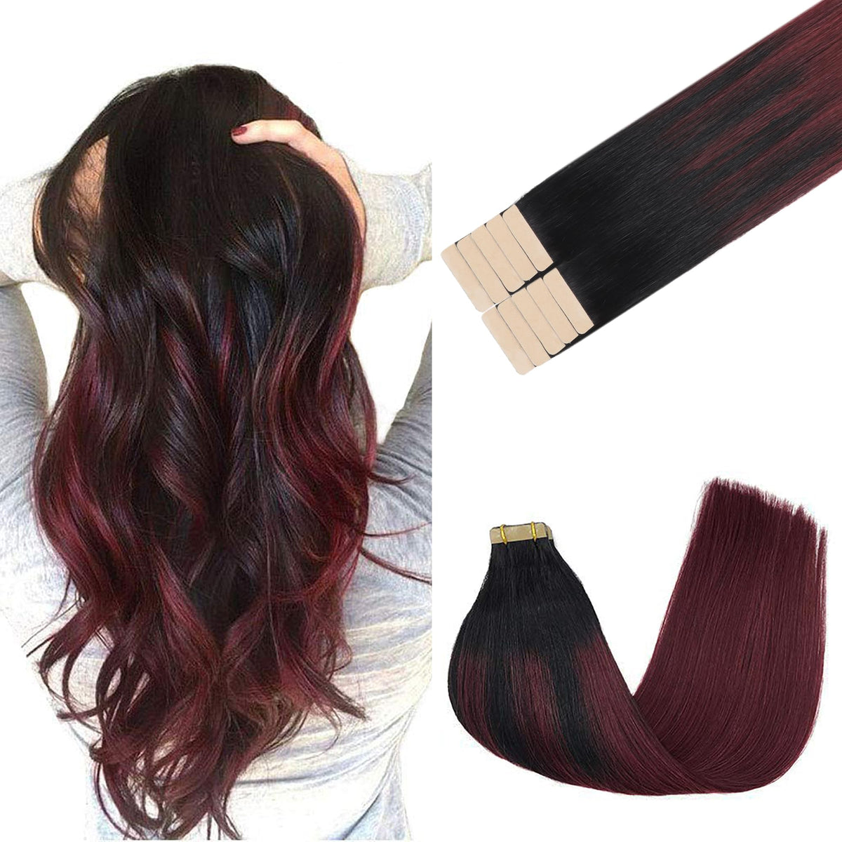 GOO GOO Tape In Hair Extensions 24 inch #1/99J front view