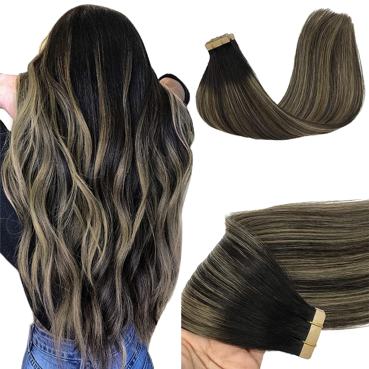 GOO GOO Tape in Hair Extensions 24 inch 1B/19/1B front view