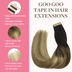 GOO GOO Tape in Hair Extensions 24-inch #2/6/18 packaging