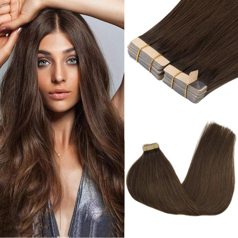 GOO GOO Tape in Hair Extensions 24-inch #4A Chocolate Brown front view