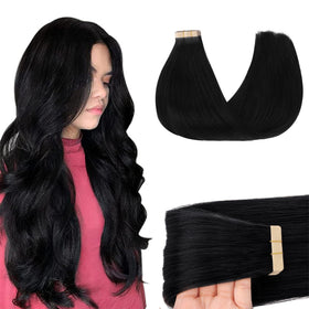 GOO GOO Tape in Hair Extensions 24 inch jet black front view