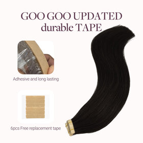 GOO GOO Tape in Hair Extensions 24 inch jet black with styling tools