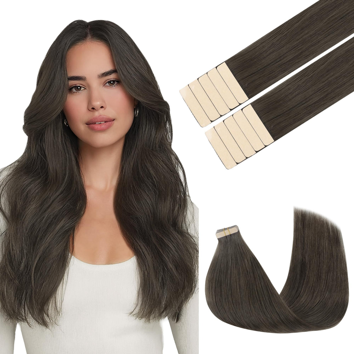 GOO GOO Tape in Hair Extensions 24-inch Mocha Brown front view