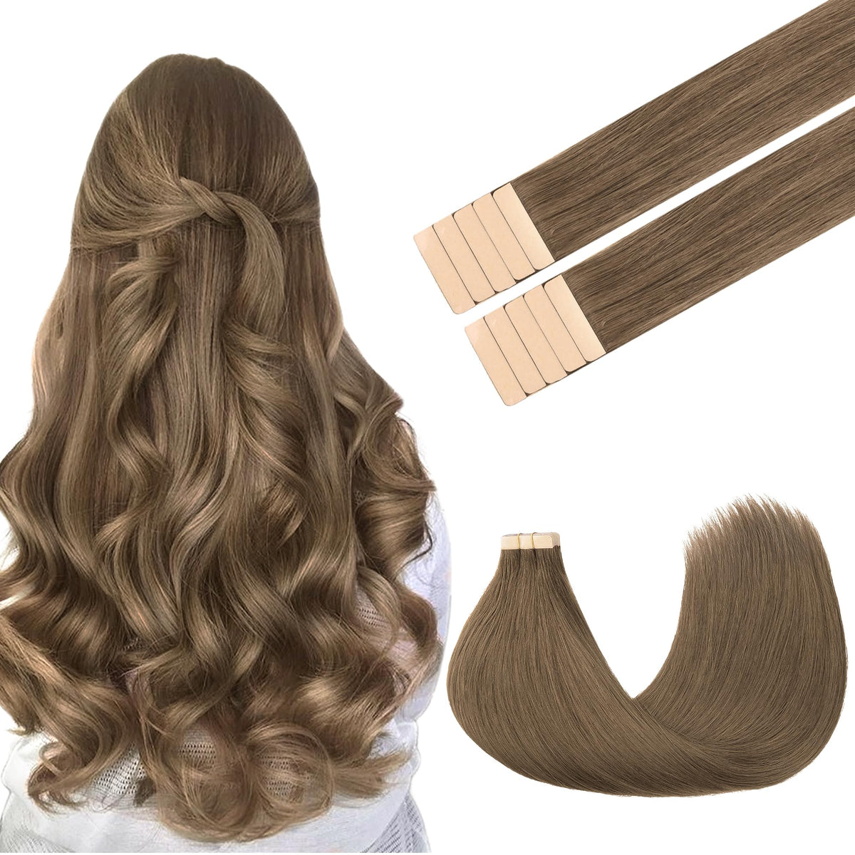 GOO GOO Tape in Hair Extensions 24" Light Ash Brown front view