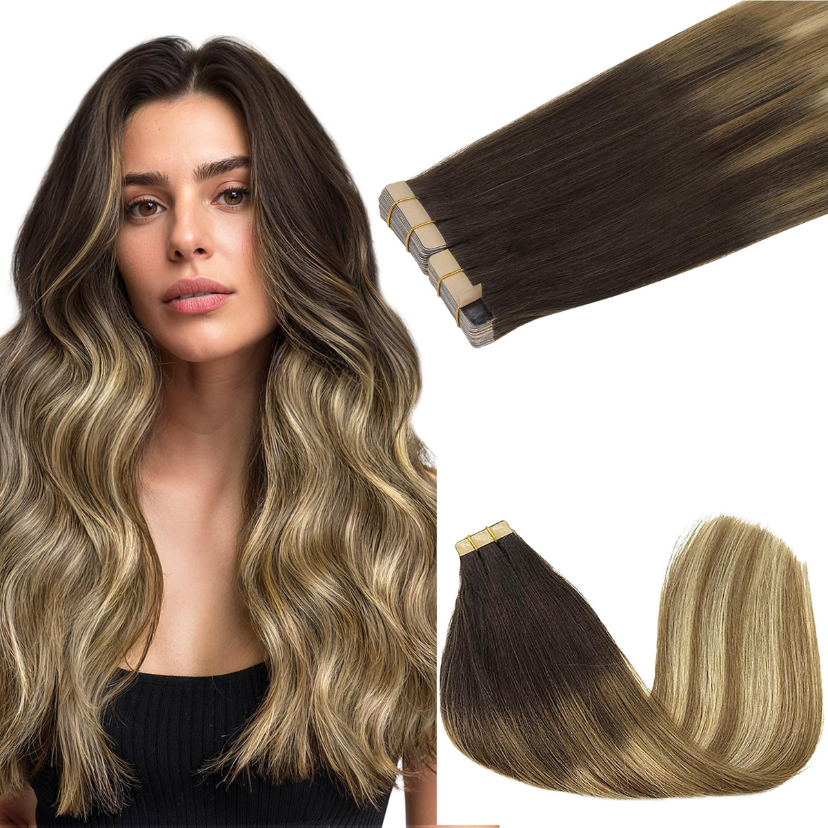 GOO GOO Tape in Hair Extensions 26 inch #2/6/18 front view