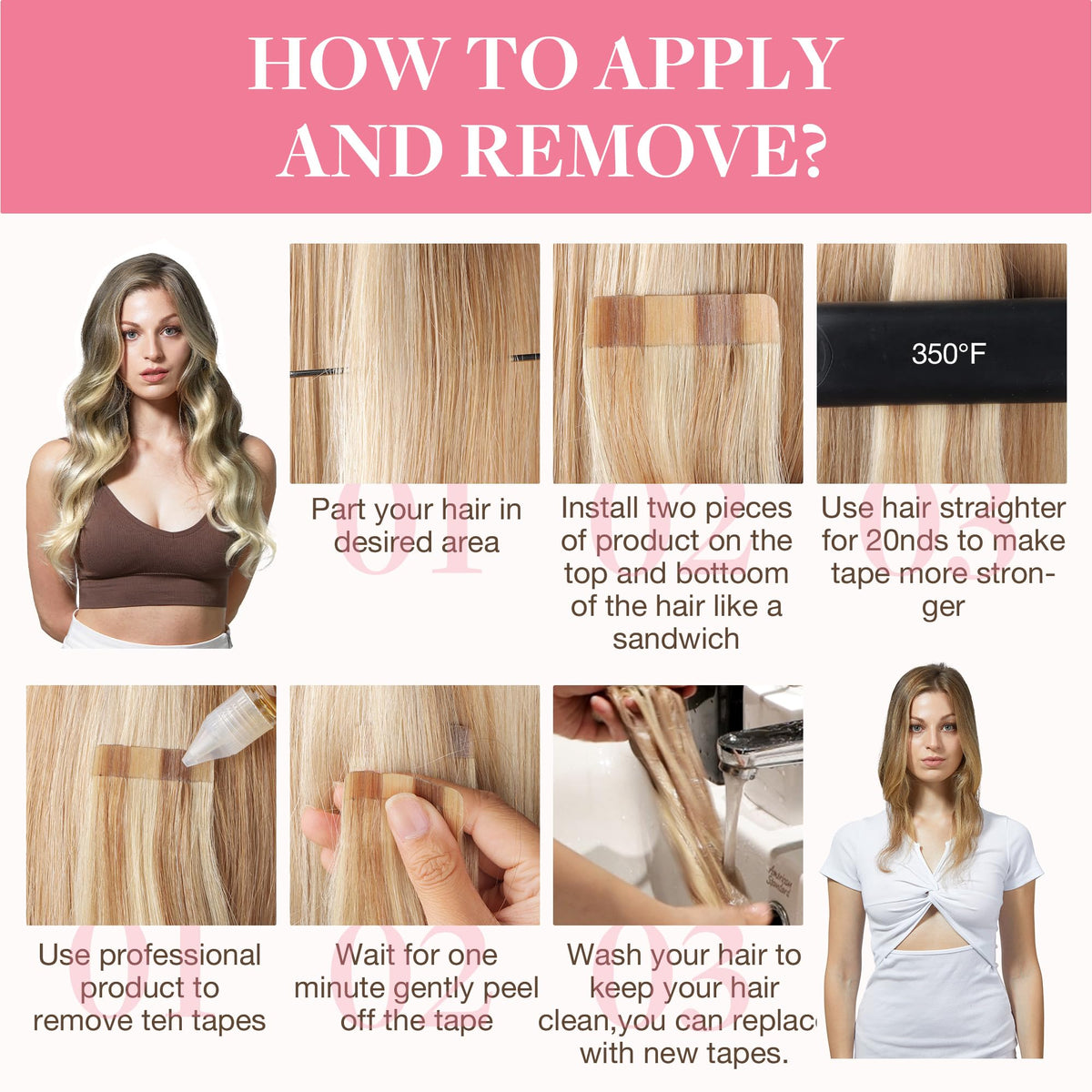 GOO GOO Tape in Hair Extensions 26 inch #9/60 application process