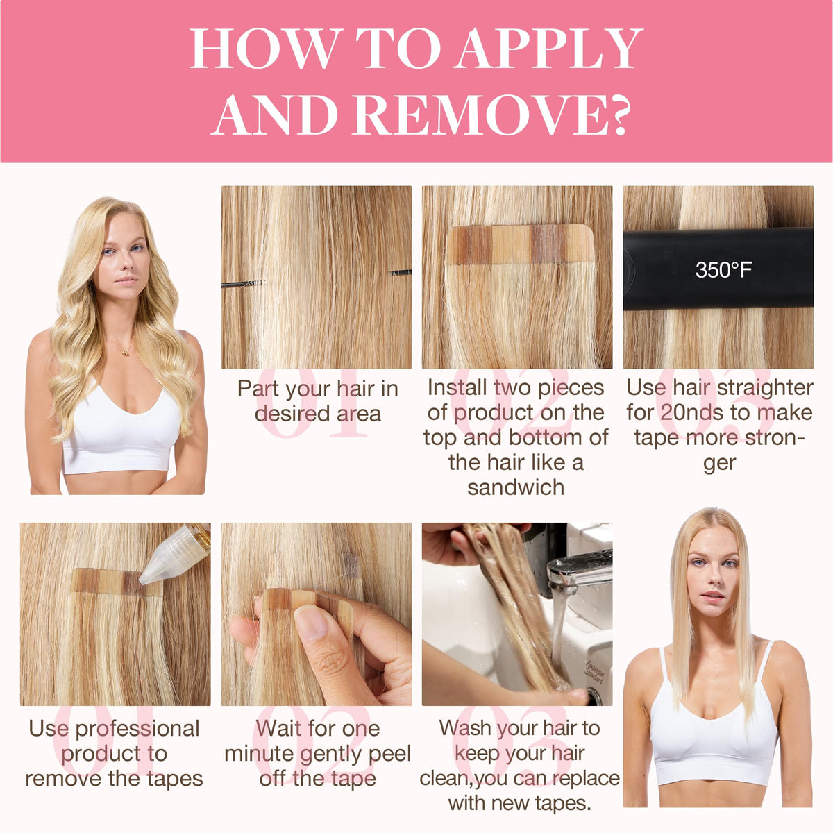 GOO GOO Tape in Hair Extensions 26 inch hair extensions in use
