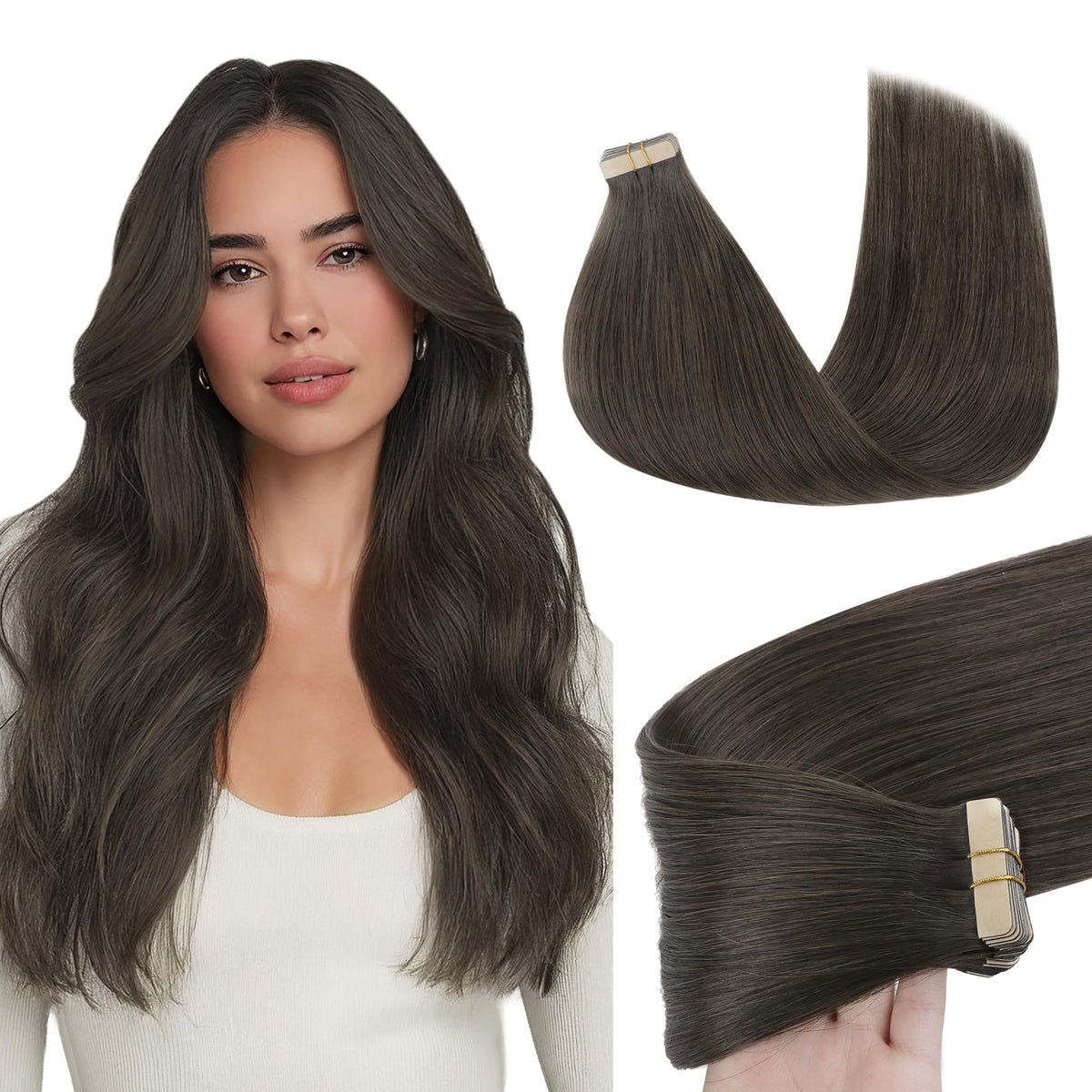 GOO GOO Tape in Hair Extensions 26 inch Mocha Brown front view