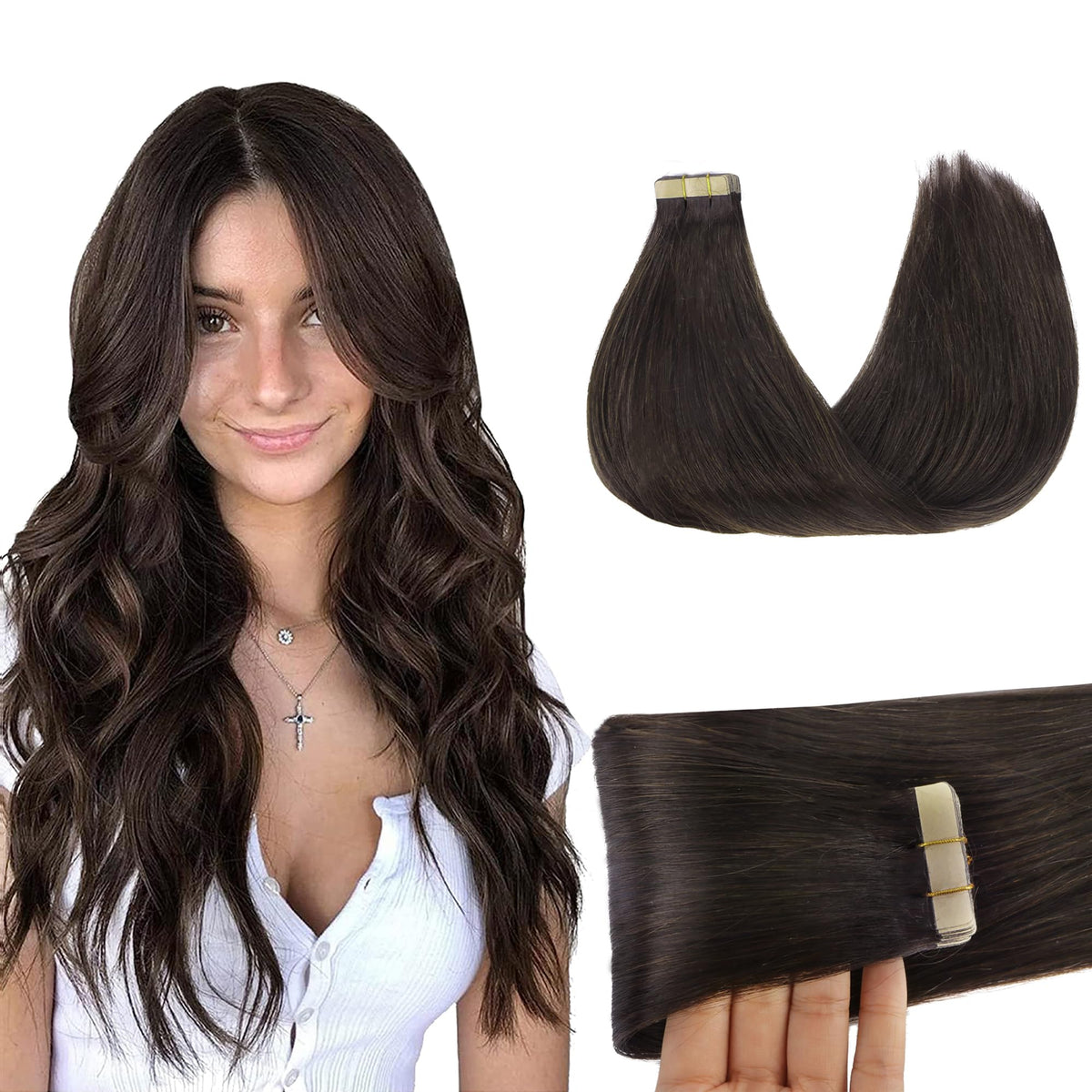 GOO GOO Tape in Hair Extensions 2A Light Brown front view