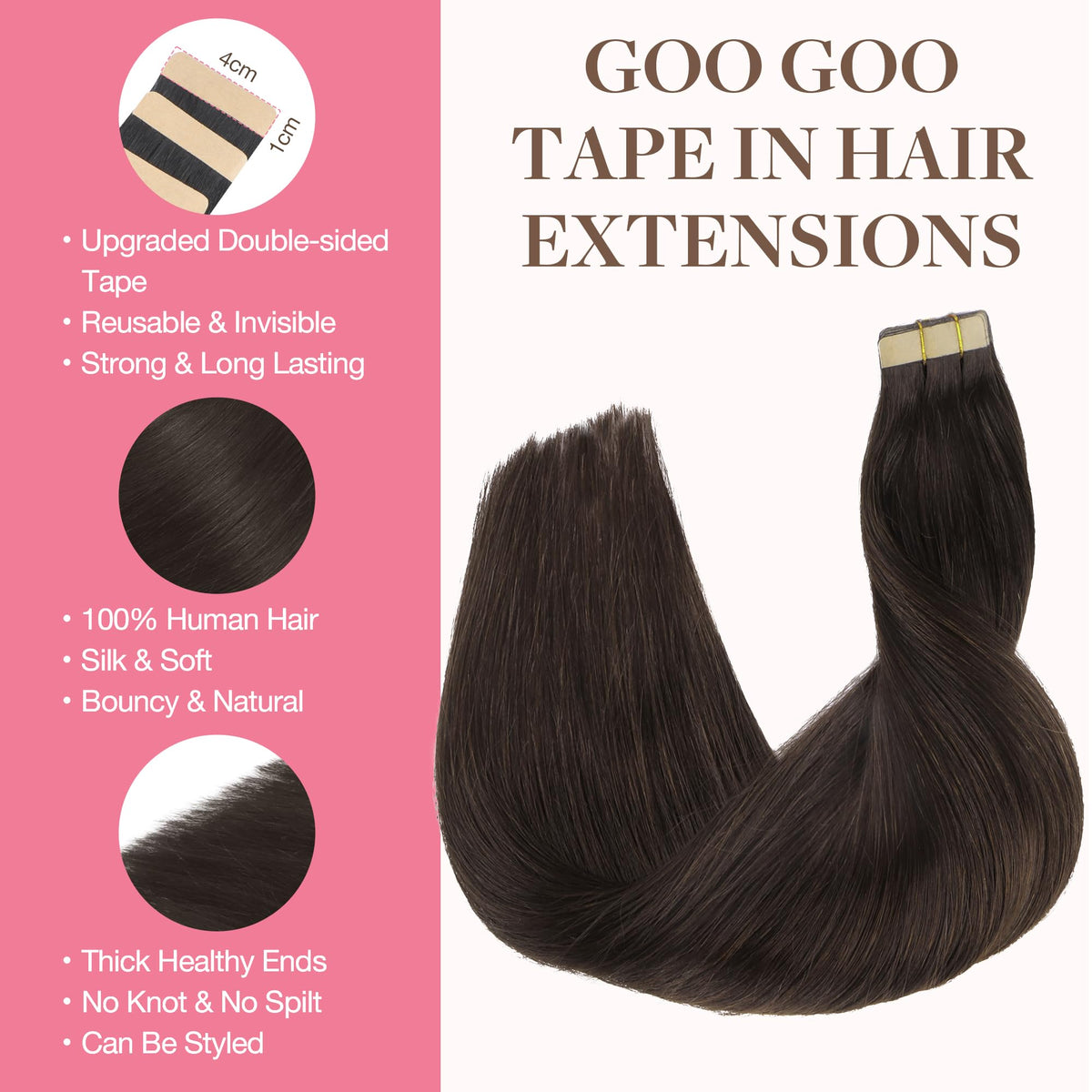 GOO GOO Tape in Hair Extensions 2A Light Brown packaging