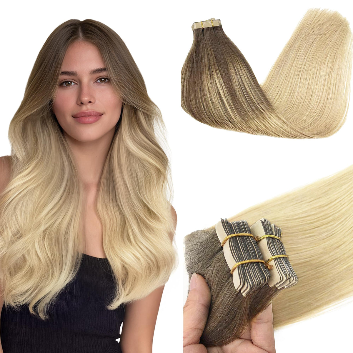 GOO GOO Tape in Hair Extensions 4/18 Balayage front view