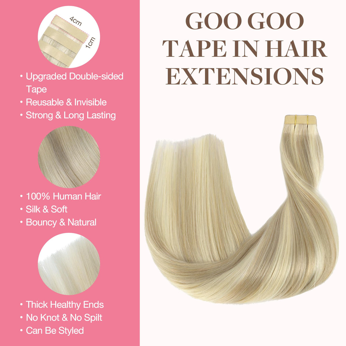 GOO GOO Tape in Hair Extensions 40 pieces packaging