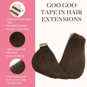GOO GOO Tape in Hair Extensions 40pcs chocolate brown packaging