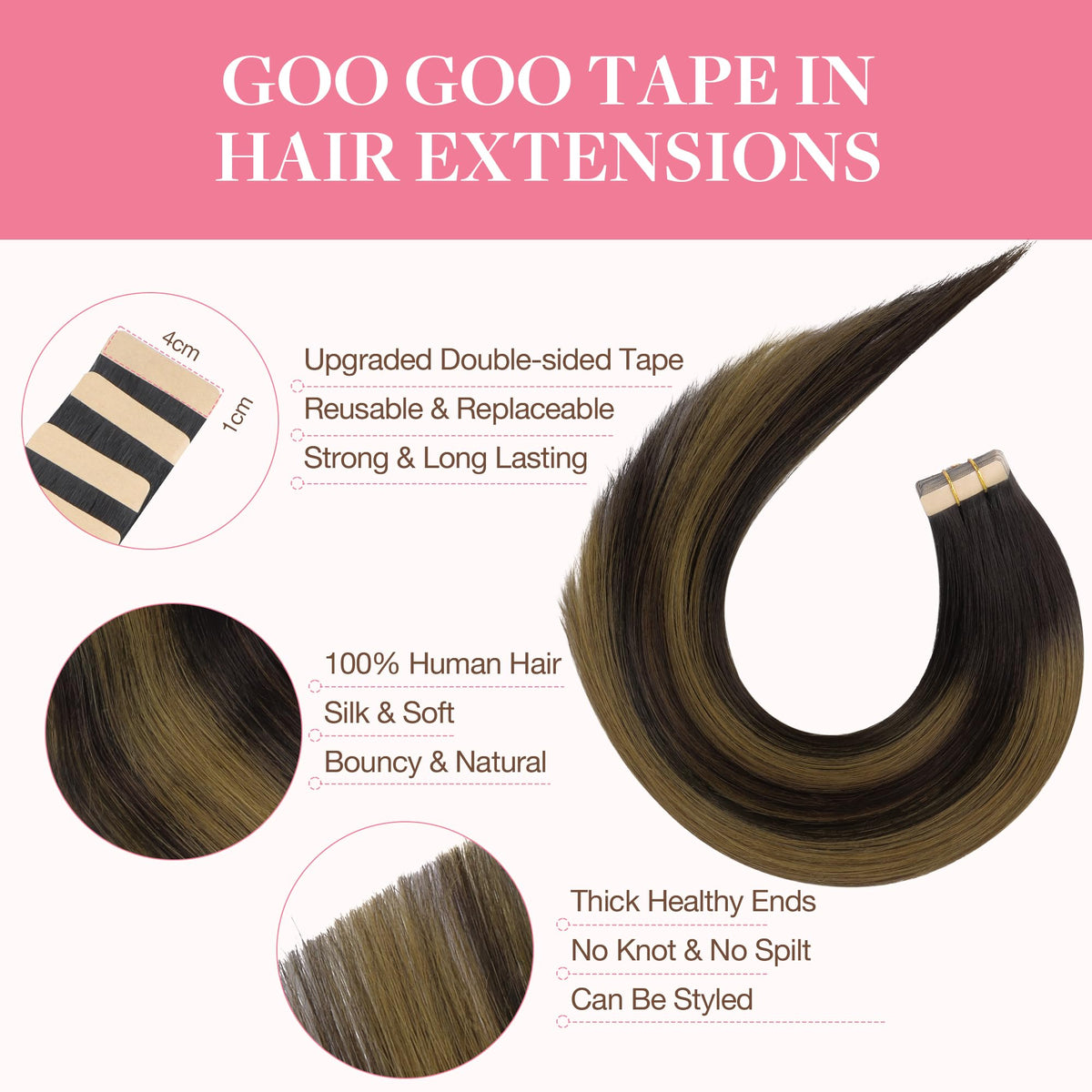 GOO GOO Tape in Hair Extensions 40pcs packaging