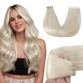 GOO GOO Tape in Hair Extensions 60A Platinum Blonde front view
