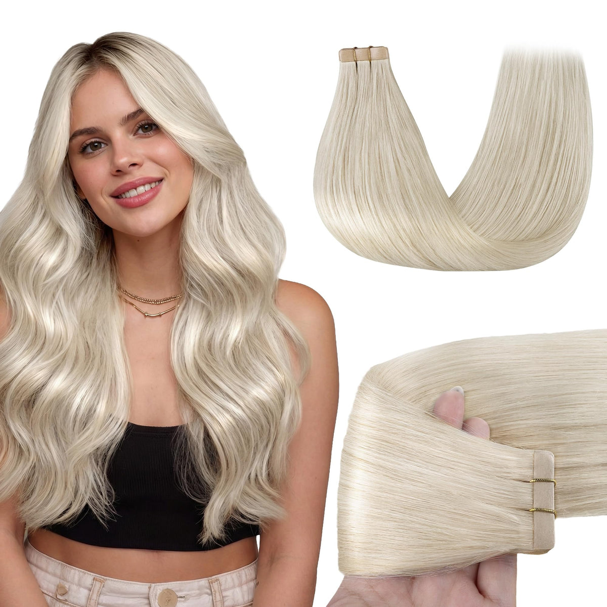 GOO GOO Tape in Hair Extensions 60A Platinum Blonde front view