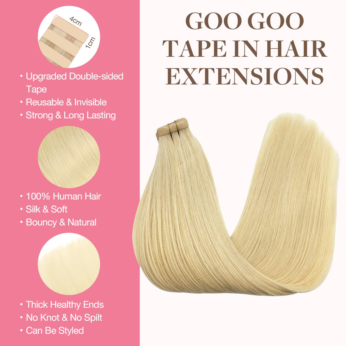 GOO GOO Tape in Hair Extensions 613R Bleach Blonde packaging