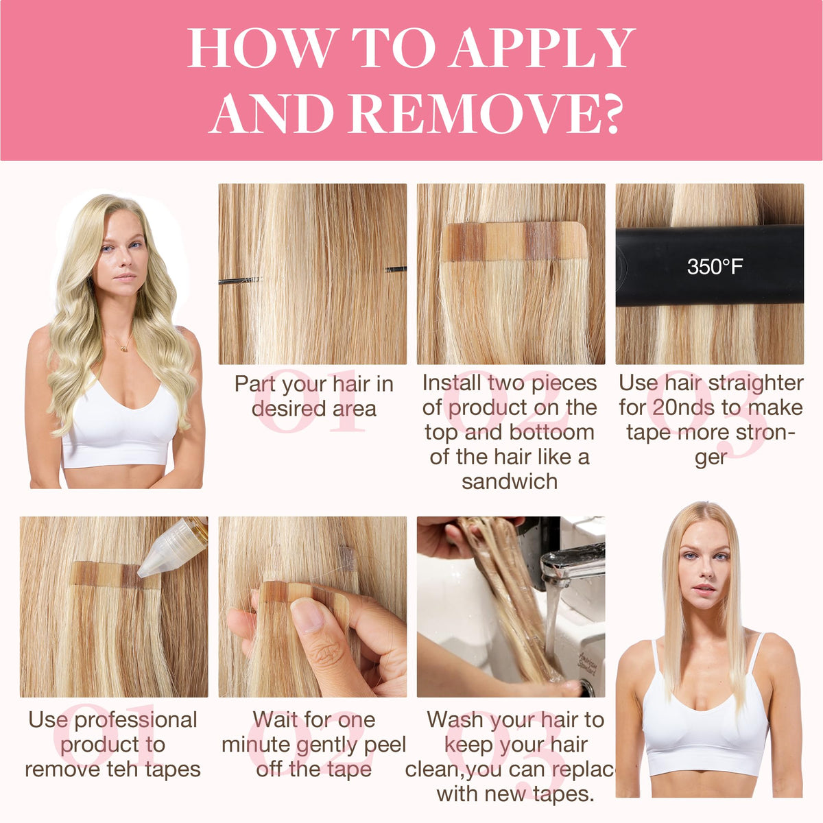 GOO GOO Tape in Hair Extensions Ash Blonde back view