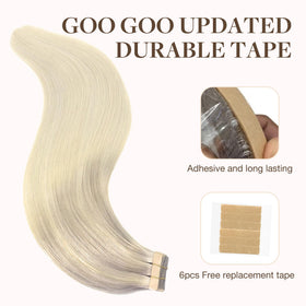 GOO GOO Tape in Hair Extensions Ash Blonde close-up of texture