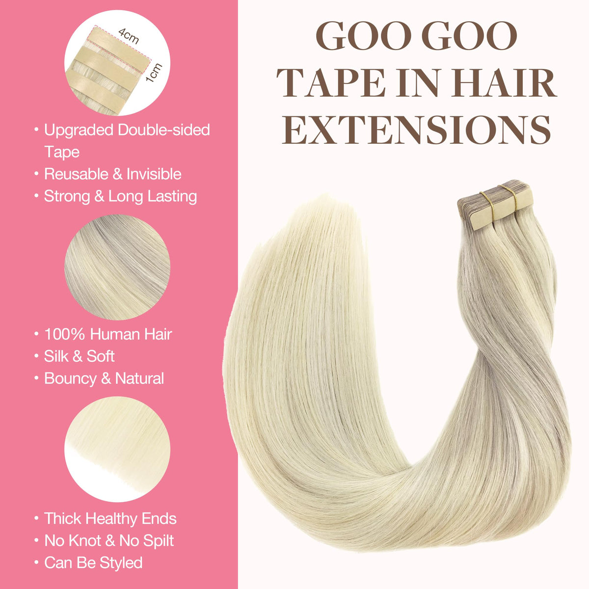 GOO GOO Tape in Hair Extensions Ash Blonde packaging