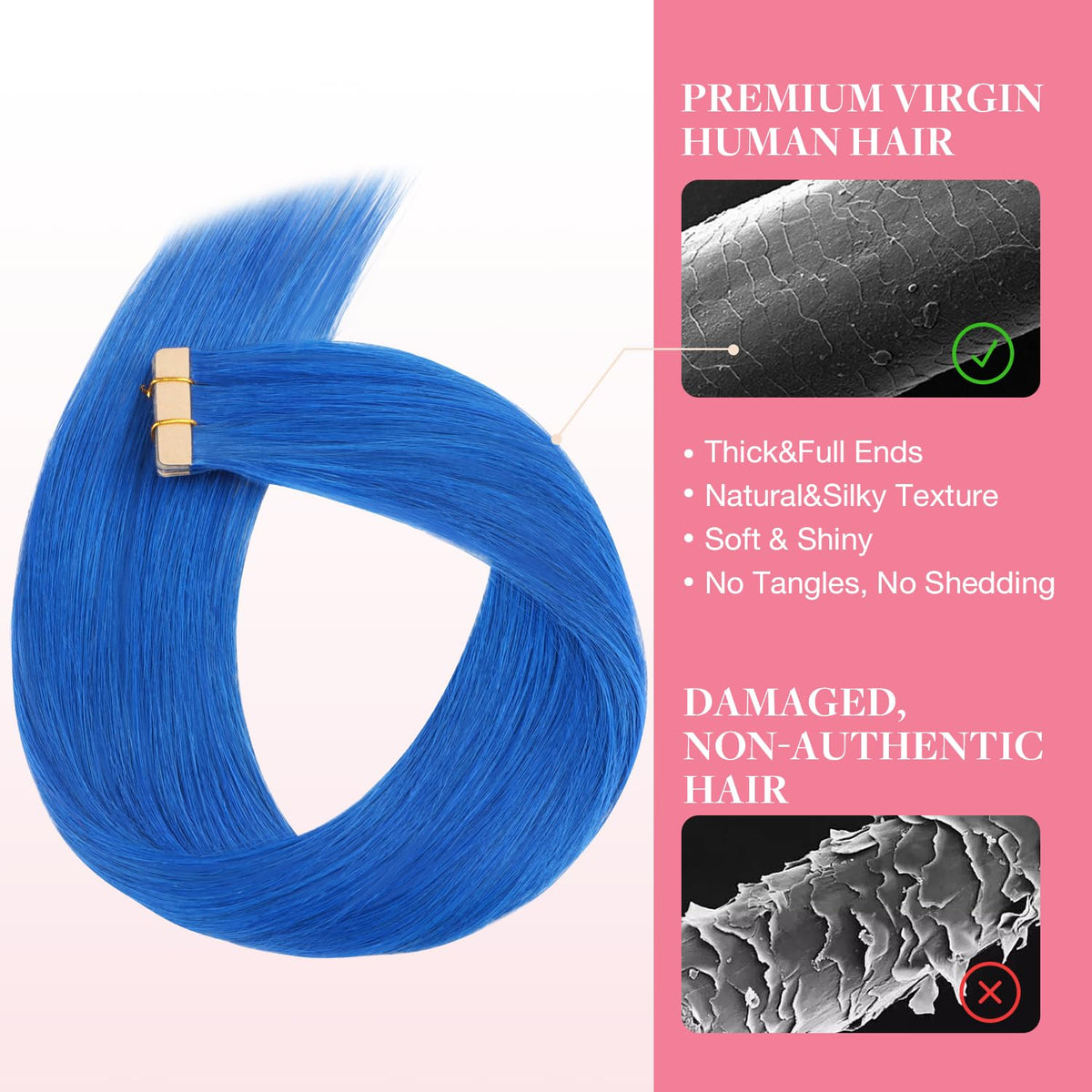 GOO GOO Tape In Hair Extensions blue colour close-up