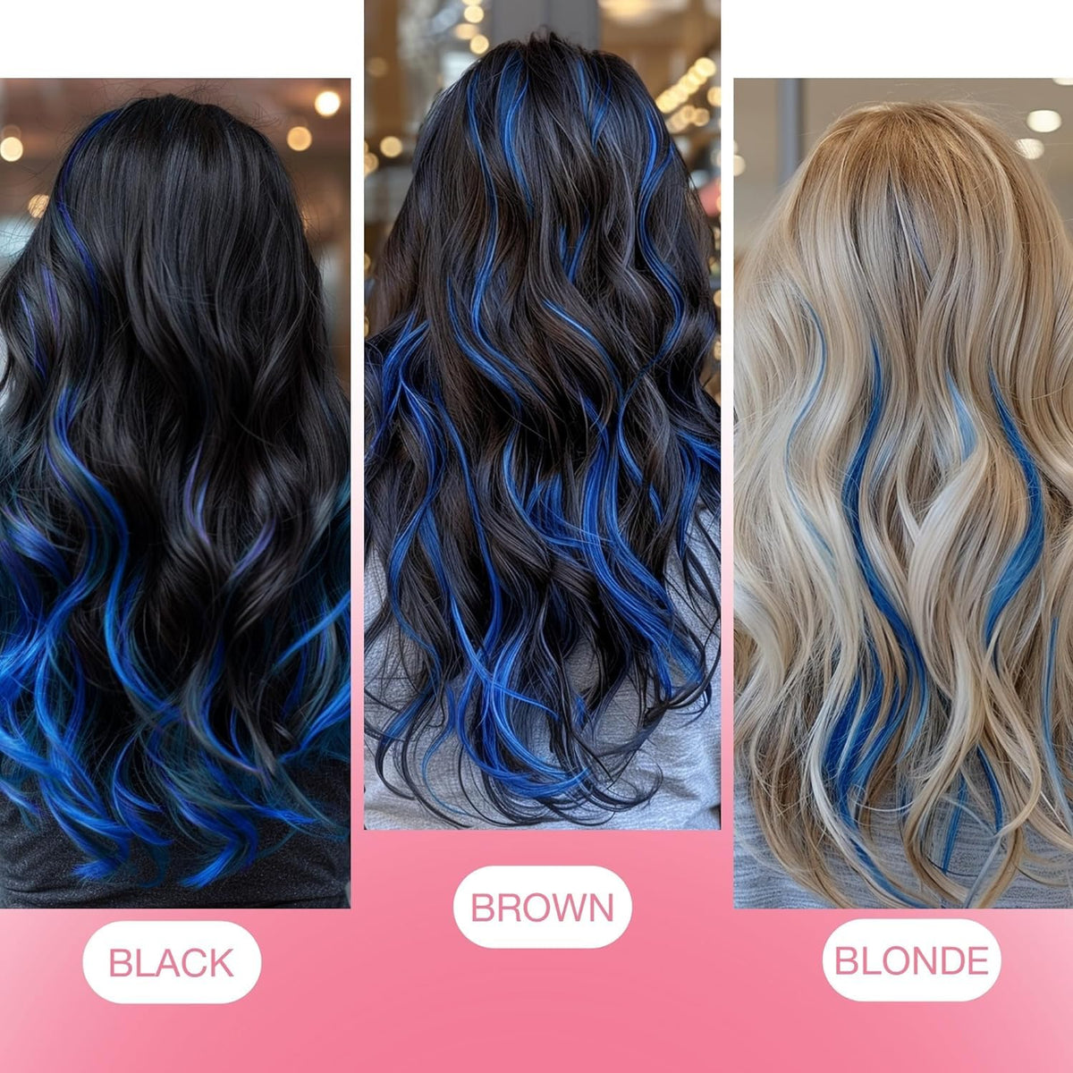 GOO GOO Tape-In Hair Extensions #Blue in various angles
