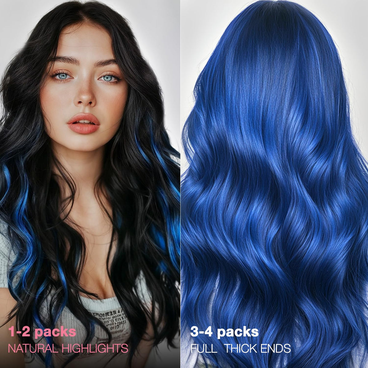 GOO GOO Tape in Hair Extensions #Blue with styling tools