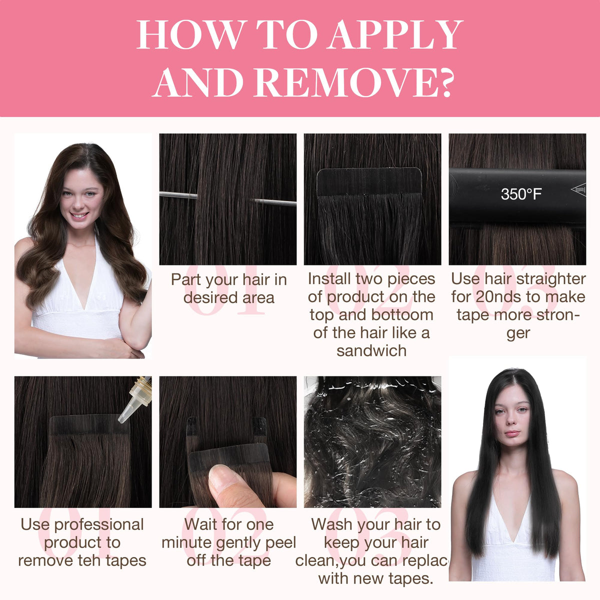 GOO GOO Tape in Hair Extensions Chocolate Brown application process