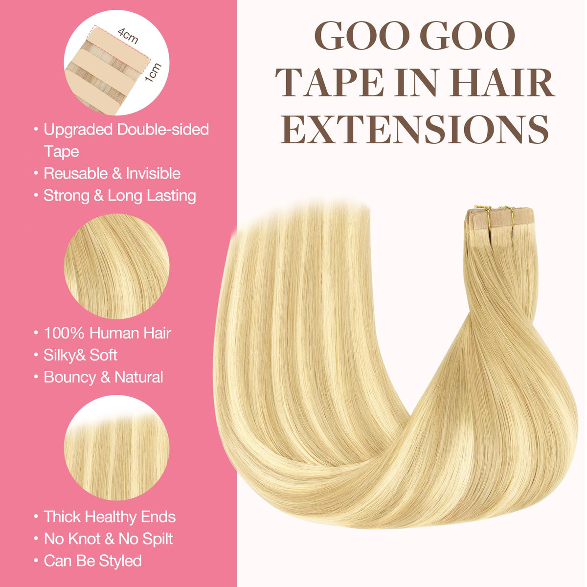 GOO GOO Tape in Hair Extensions close-up of the tape