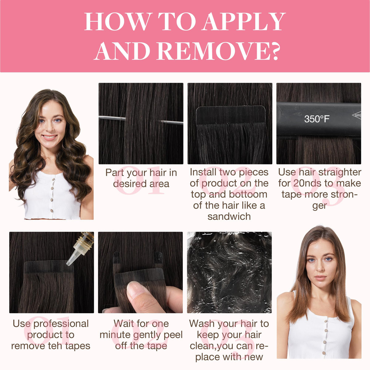 GOO GOO Tape in Hair Extensions color #2C/4E/6C display