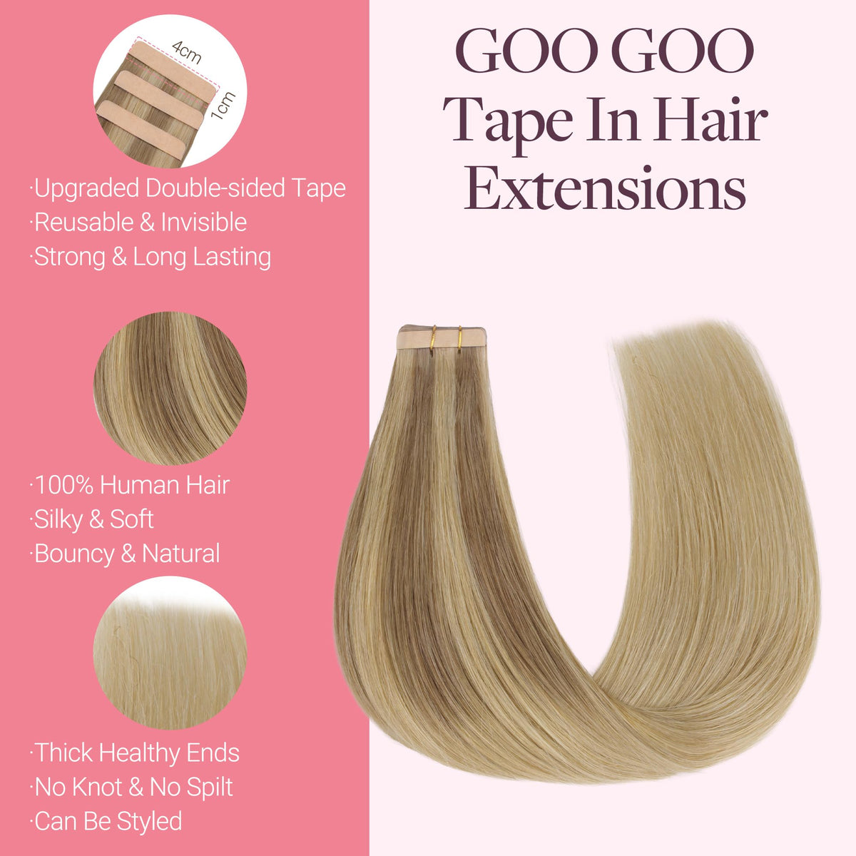 GOO GOO Tape in Hair Extensions color options display