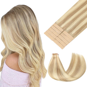 GOO GOO Tape in Hair Extensions dark blonde highlighted 20-inch front view