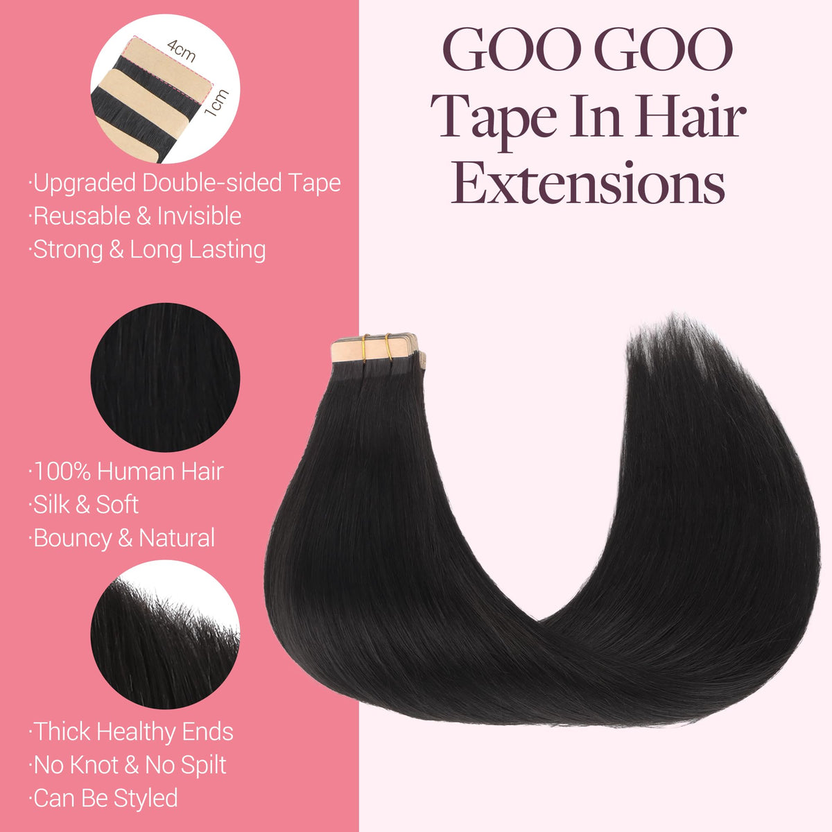 GOO GOO Tape in Hair Extensions displayed on a mannequin