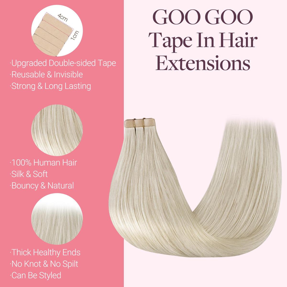 GOO GOO Tape in Hair Extensions displayed on a mannequin head