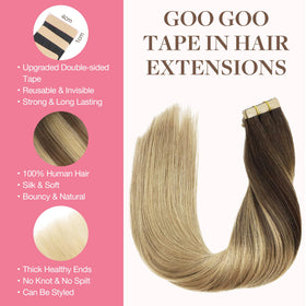 GOO GOO Tape in Hair Extensions displayed on a model