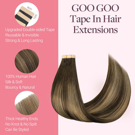 GOO GOO Tape in Hair Extensions displayed on a model
