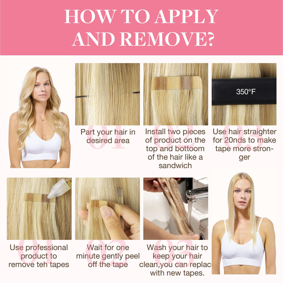 GOO GOO Tape in Hair Extensions displayed with natural hair