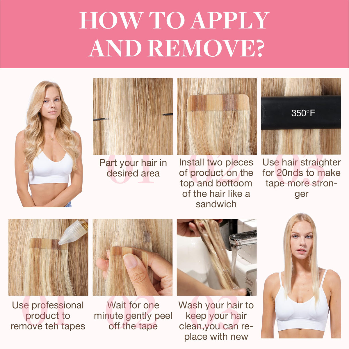 GOO GOO Tape in Hair Extensions displayed with natural hair