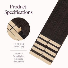 GOO GOO Tape in Hair Extensions displayed with styling tools