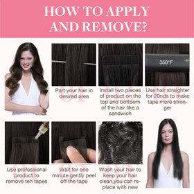 GOO GOO Tape in Hair Extensions displayed with styling tools