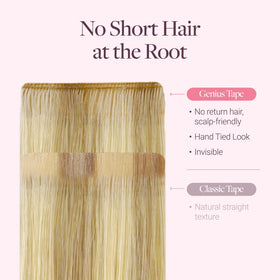 GOO GOO Tape in Hair Extensions displayed with styling tools