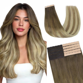 GOO GOO Tape in Hair Extensions front view showcasing Remy human hair