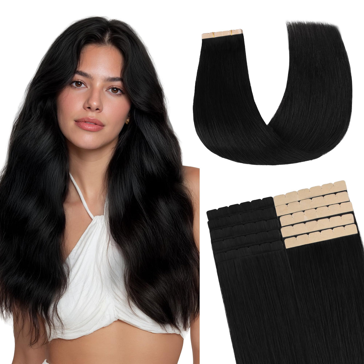 GOO GOO Tape in Hair Extensions front view showing soft texture