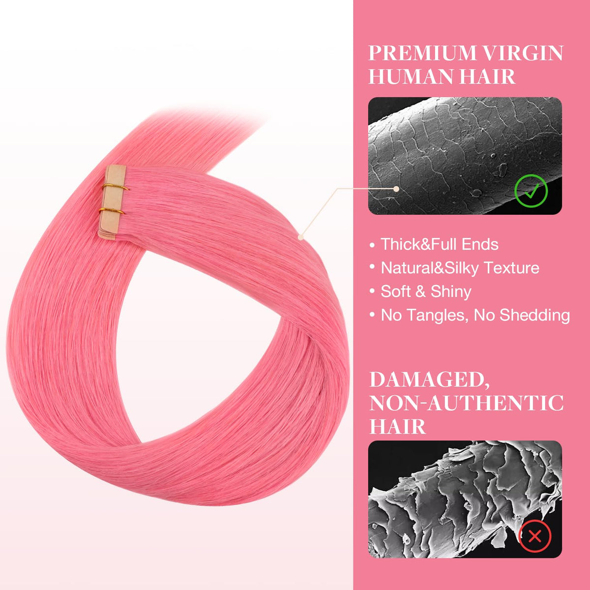 GOO GOO Tape in Hair Extensions Light Pink styled on model