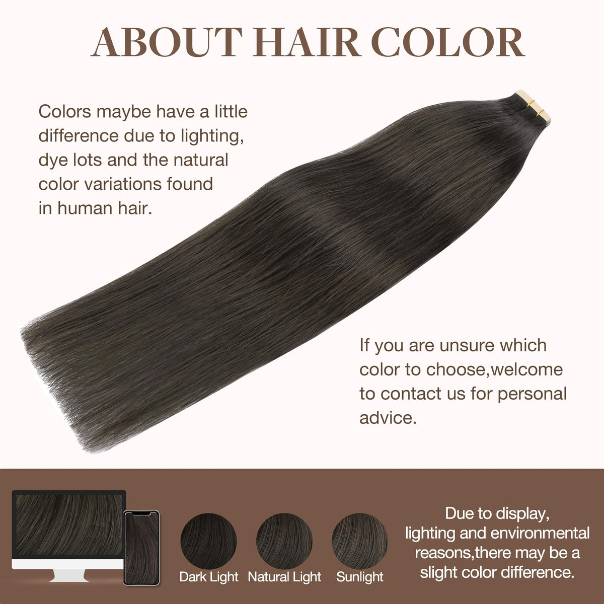 GOO GOO Tape in Hair Extensions Mocha Brown length comparison