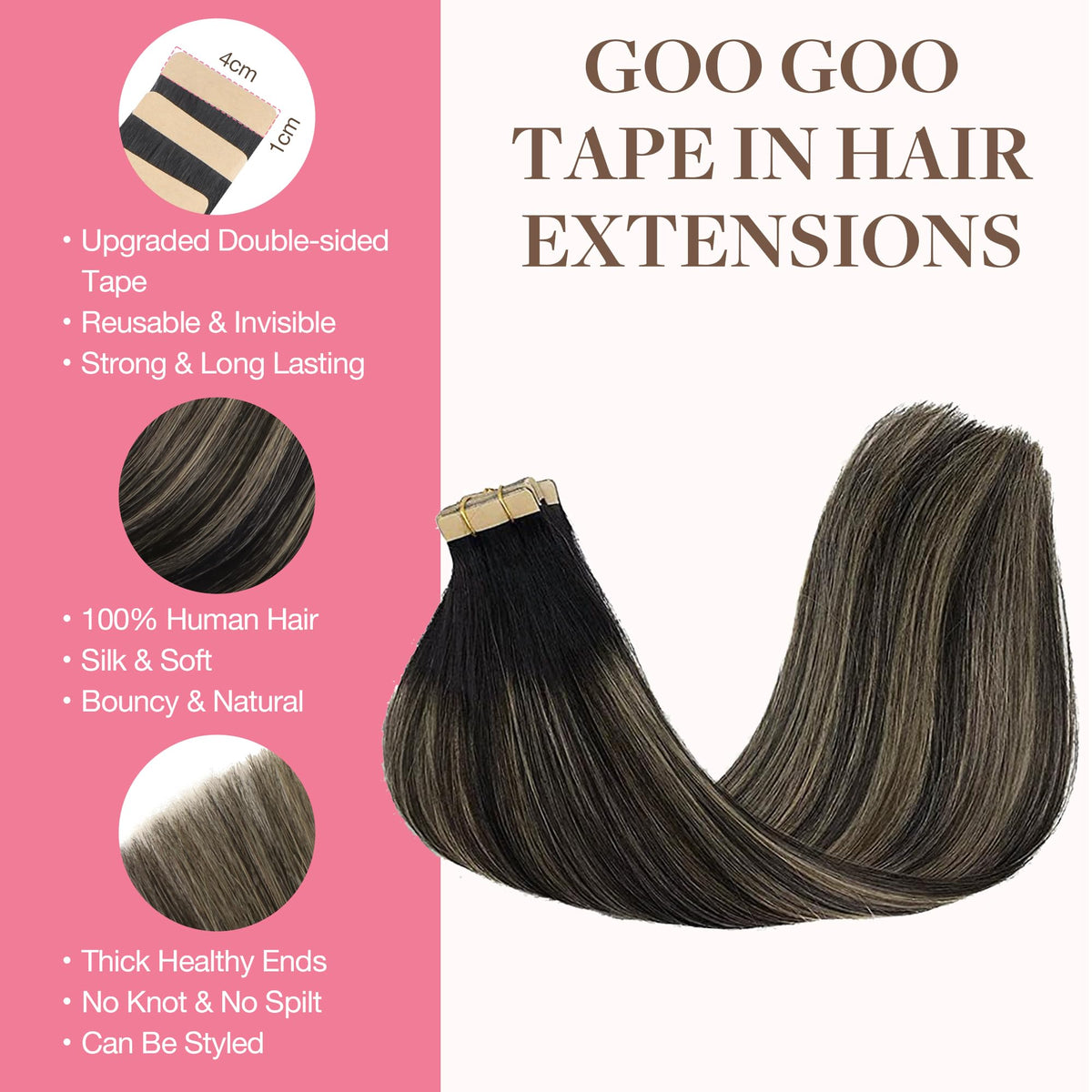 GOO GOO Tape in Hair Extensions packaging and contents